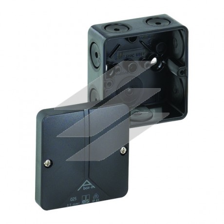Розподільча коробка Abox-i 025-L/sw (80х80х52), порожня, полікарбонат, метрич. введеня-8 місць (7-М20, 1-М20 на днищі), IP65, чорна, Spelsberg